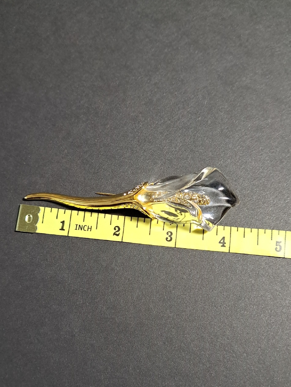 Alexis Bittar Vintage RARE Clear Lucite Calla Lily Brooch Swarovski Crystals - Picture 5 of 10
